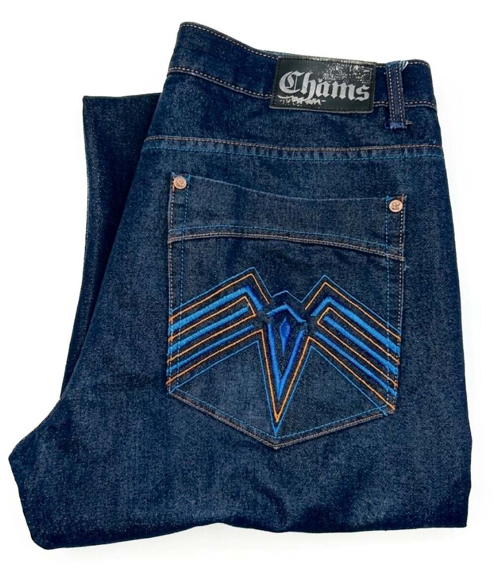 Chams Vintage Y2K Baggy Skater Jeans with Embroidered Back Pocket Wings